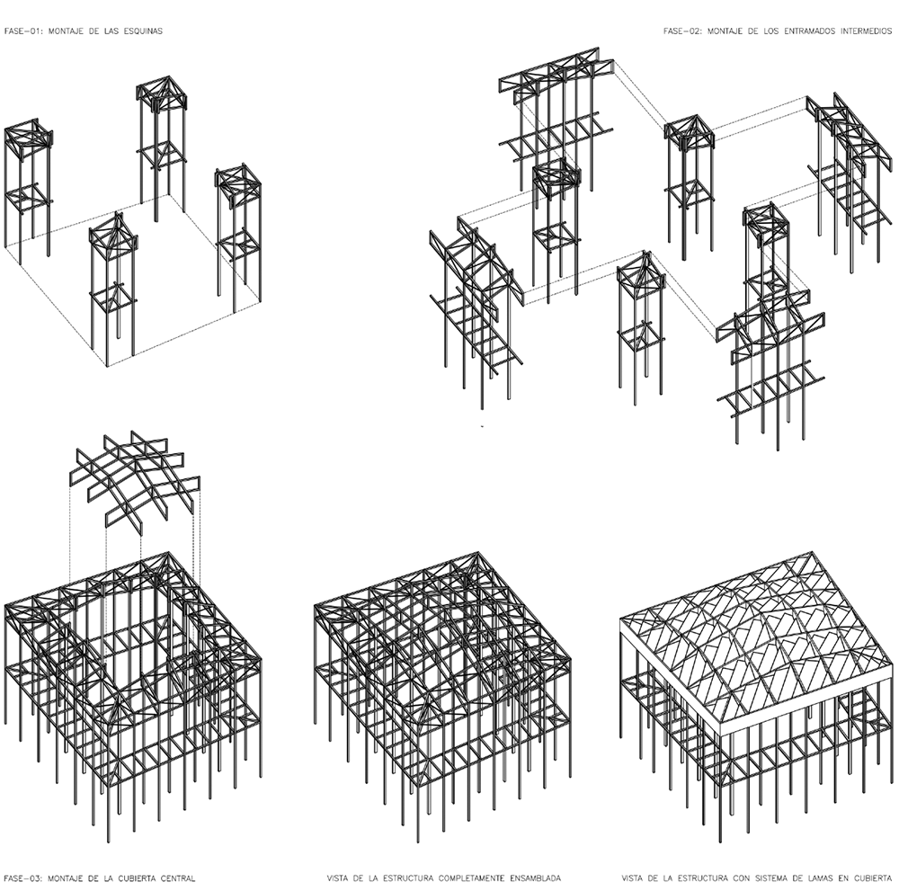 Montaje de la estructura del patio de La Casa Surga en Utrera por Nd arquitectos.
